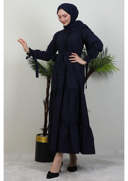 Düğmeli Fırfırlı Elbise Lacivert fırsatları