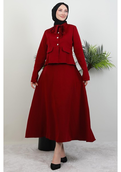 Yakası Kurdelalı Takım Bordo