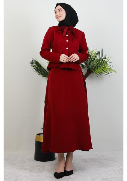 Yakası Kurdelalı Takım Bordo modelleri