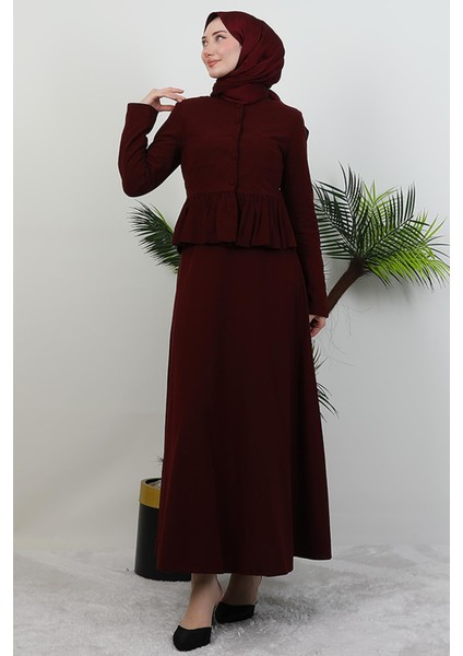 Belden Fırfırlı Takım Bordo
