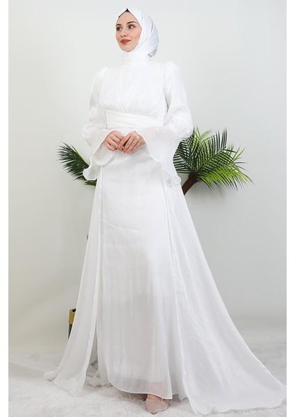 Kolu Volanlı Yoryo Elbise Beyaz modelleri