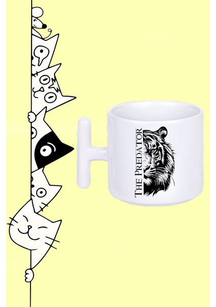 The Predator Tıger Avcı Kaplan Tasarım Baskılı Beyaz T Sap Kupa Bardak
