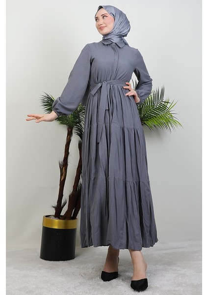 Evren Düğmeli Elbise Gri