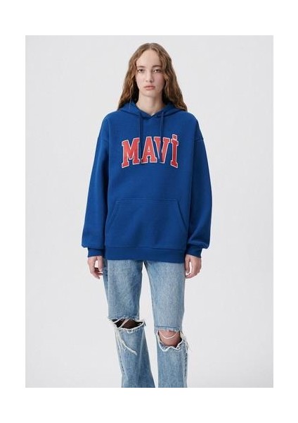 Mavi Logo Baskılı Kapüşonlu Lacivert Sweatshirt 1600361-82625