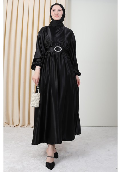Zincir Motif Kuşaklı Elbise Siyah modelleri