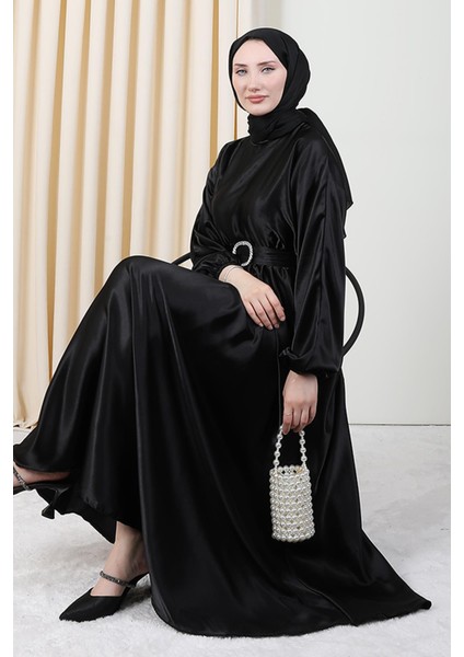 Zincir Motif Kuşaklı Elbise Siyah fırsatları