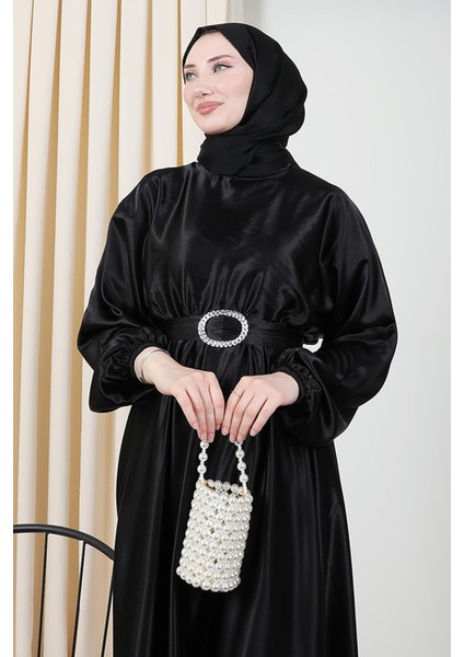 Zincir Motif Kuşaklı Elbise Siyah indirimleri