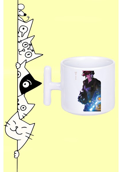 Vı Karakter Arcane Tasarım Baskılı Beyaz T Sap Kupa Bardak