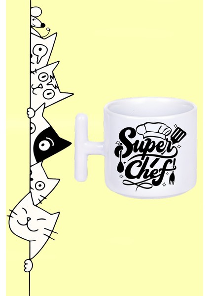 Super Chef Süper Aşçı Tasarım Baskılı Beyaz T Sap Kupa Bardak