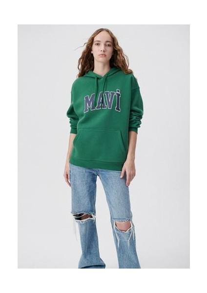 Mavi Logo Baskılı Kapüşonlu Yeşil Sweatshirt 1600361-71892