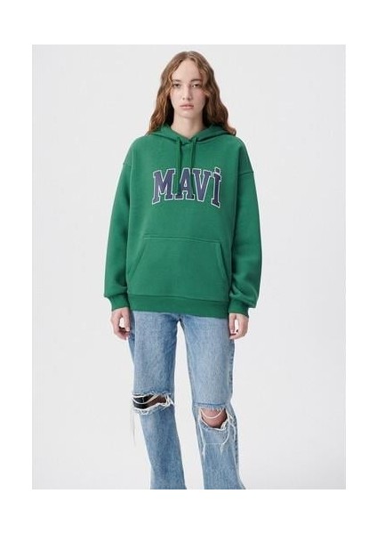 Mavi Logo Baskılı Kapüşonlu Yeşil Sweatshirt 1600361-71892