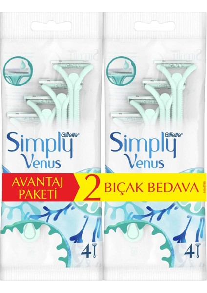 Simply Venus 2 Kullan At Kadın Tıraş Bıçağı 4+4' Lü Ikili Paket Tıraş Bıçağı