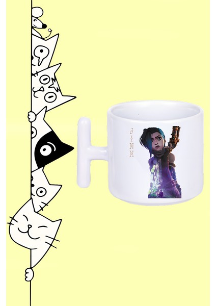 Jinx Karakter Arcane Tasarım Baskılı Beyaz T Sap Kupa Bardak