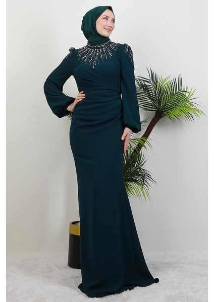 Nehir Tesettür Elbise Zümrüt