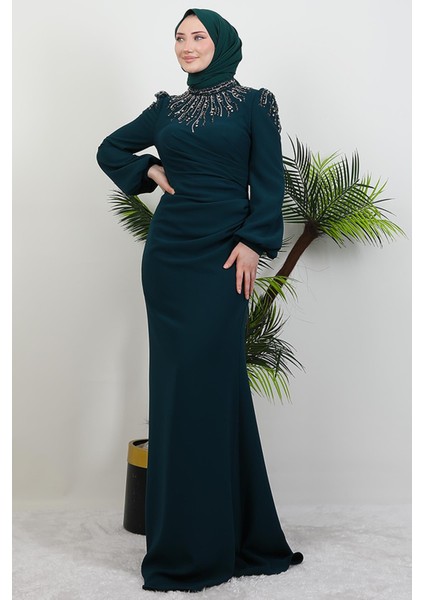 Nehir Tesettür Elbise Zümrüt modelleri