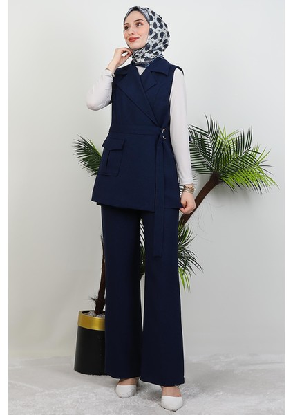 Tek Cepli Kruvaze Yaka Takım Lacivert