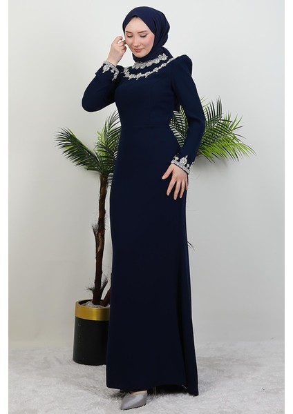 Çiçek Taşlı Elbise Lacivert fırsatları