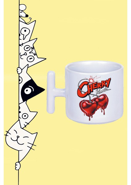 Cherry Bomb Kiraz Bombası Tasarım Baskılı Beyaz T Sap Kupa Bardak