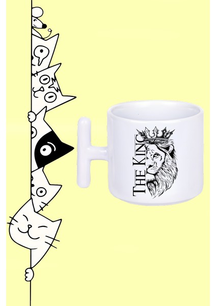 The Kıng Lıon Kral Aslan Tasarım Baskılı Beyaz T Sap Kupa Bardak
