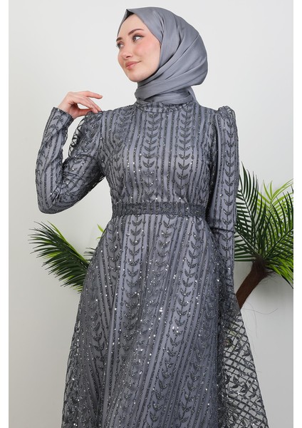 Eva Simli Tesettür Elbise Gri indirimleri