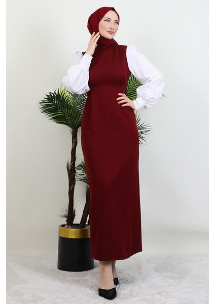 Ekin Tesettür Elbise Bordo