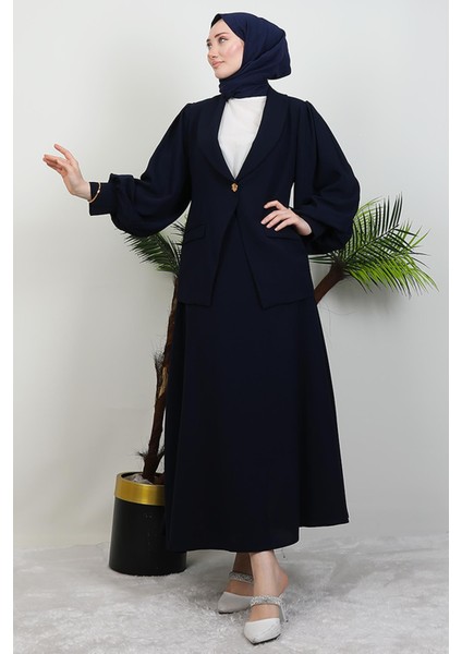 Balon Kol Tek Düğmeli Takım Lacivert modelleri