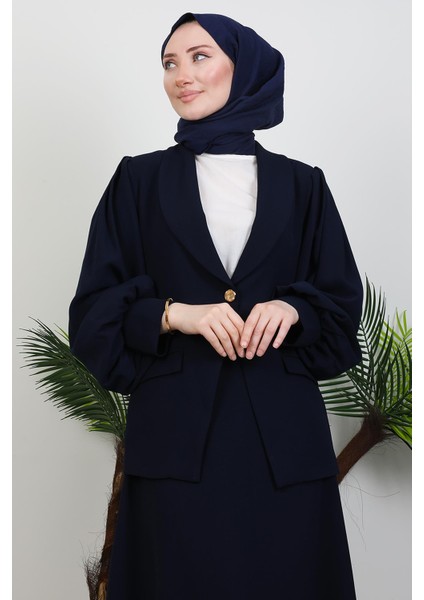 Balon Kol Tek Düğmeli Takım Lacivert indirimleri