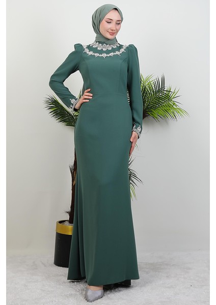 Çiçek Taşlı Elbise Soft Yeşil fiyatları