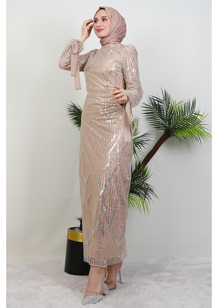 Sevil Simli Elbise Sütlükahve