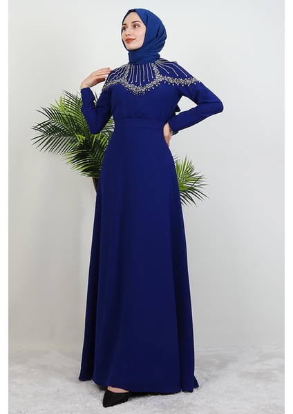 Nisan Taşlı Elbise Gece Mavi modelleri