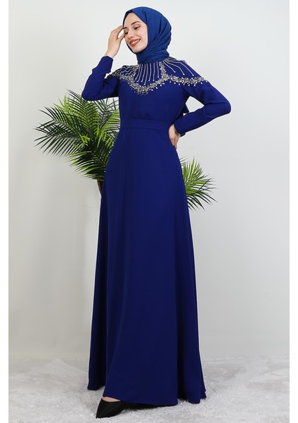 Nisan Taşlı Elbise Gece Mavi fırsatları