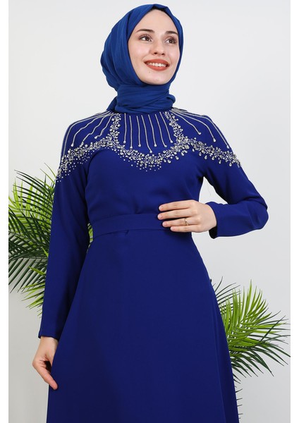 Nisan Taşlı Elbise Gece Mavi indirimleri