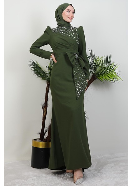 Safir Tesettür Elbise Haki modelleri