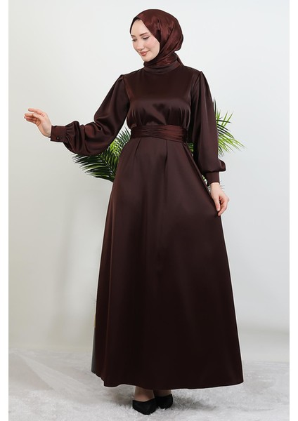 Kemerli Saten Elbise Acı Kahve fiyatları