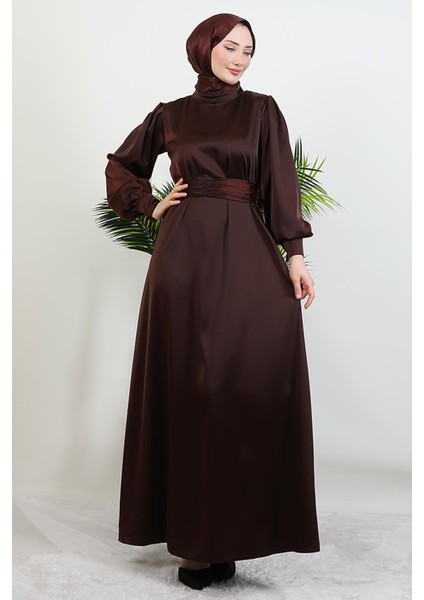 Kemerli Saten Elbise Acı Kahve fırsatları