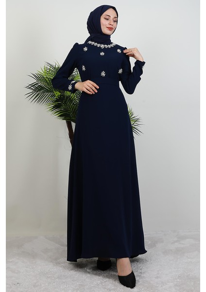 Lalin Çiçek Taşlı Elbise Lacivert fiyatları