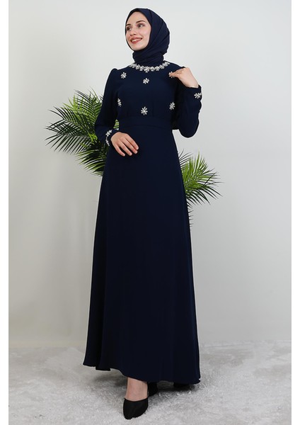 Lalin Çiçek Taşlı Elbise Lacivert modelleri