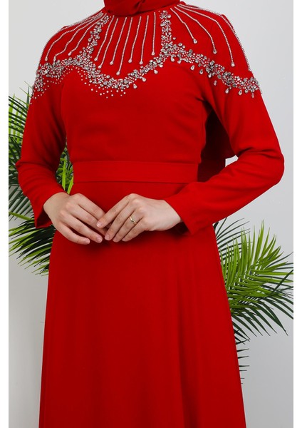 Nisan Taşlı Elbise Kırmızı modelleri