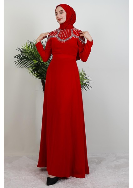 Nisan Taşlı Elbise Kırmızı fırsatları