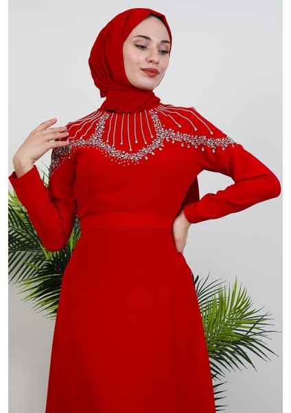 Nisan Taşlı Elbise Kırmızı indirimleri