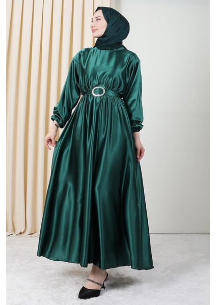 Zincir Motif Kuşaklı Elbise Zümrüt fiyatları