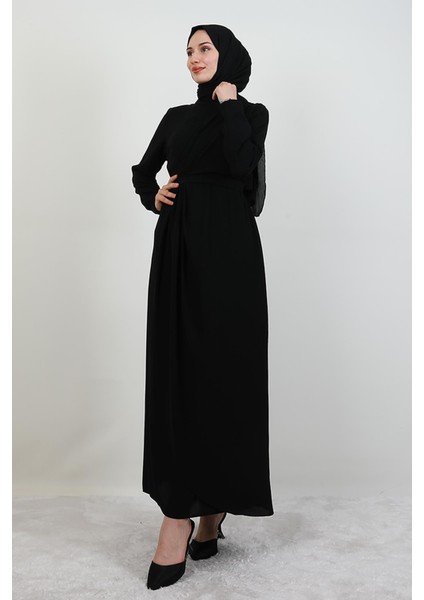 Tuay Pile Detay Elbise Siyah