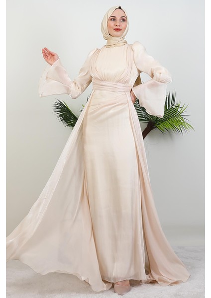 Kolu Volanlı Yoryo Elbise Kavuniçi