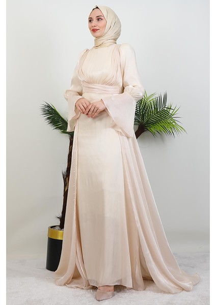 Kolu Volanlı Yoryo Elbise Kavuniçi modelleri