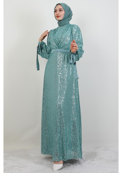 Göğsü V Drapeli Elbise Mint