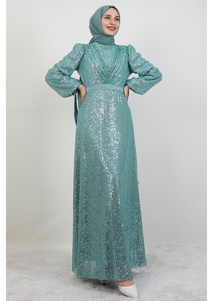 Göğsü V Drapeli Elbise Mint modelleri