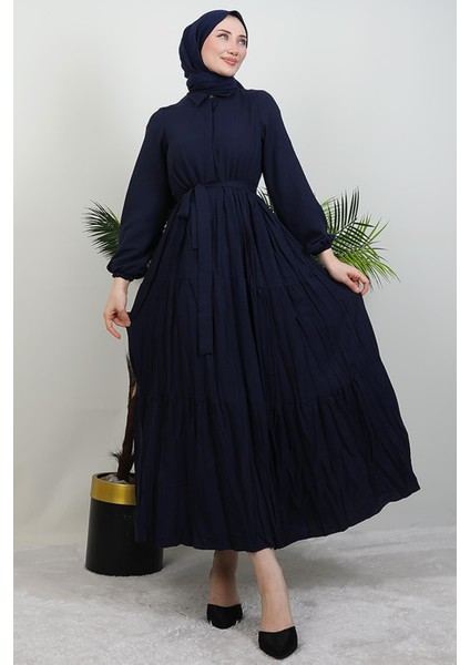 Evren Düğmeli Elbise Lacivert