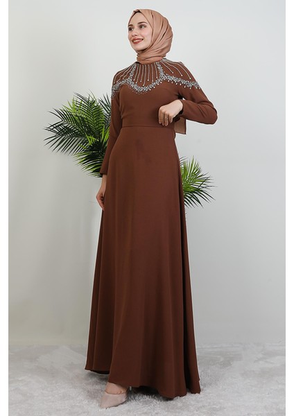 Nisan Taşlı Elbise Açık Kahve modelleri