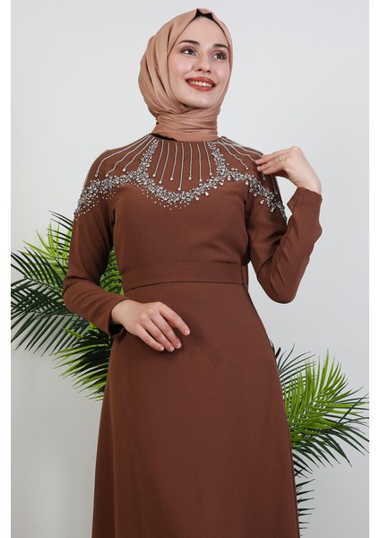 Nisan Taşlı Elbise Açık Kahve indirimleri