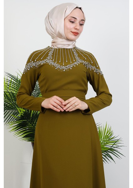 Nisan Taşlı Elbise Yağ Yeşil indirimleri